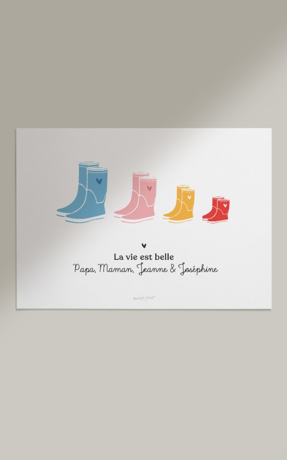 Affiche Famille Bottes de pluie - Personnalisable