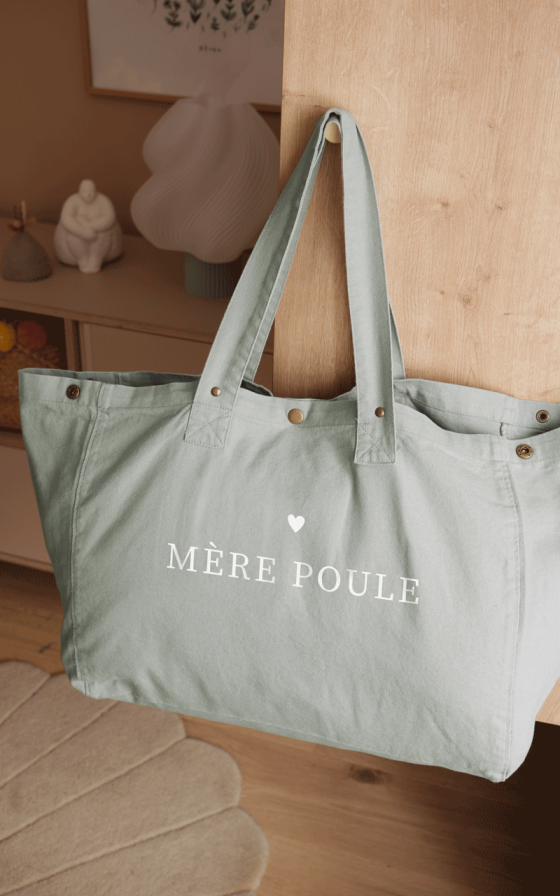 Grand cabas vert sauge Coeur - Personnalisable