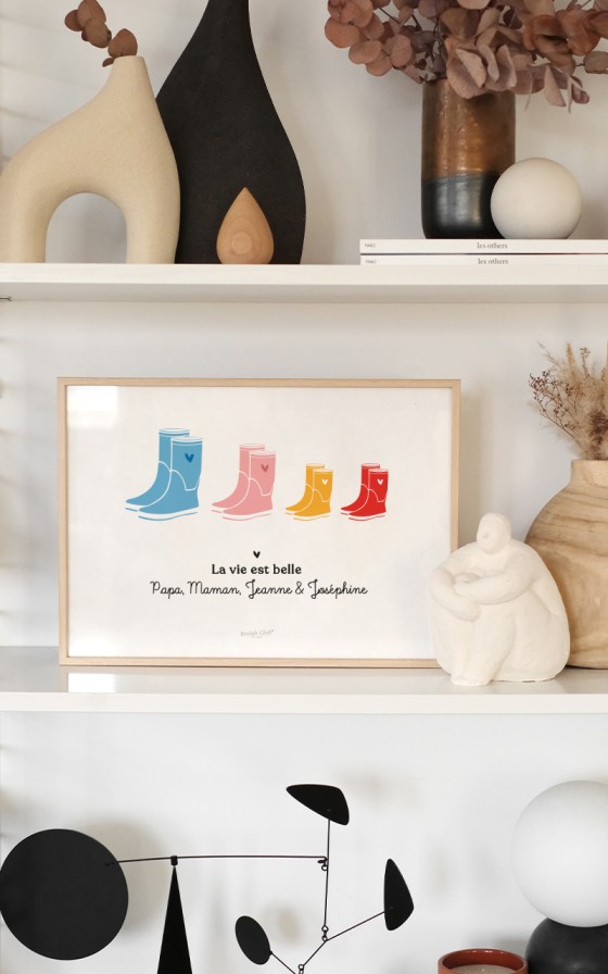 Affiche Famille Bottes de pluie - Personnalisable